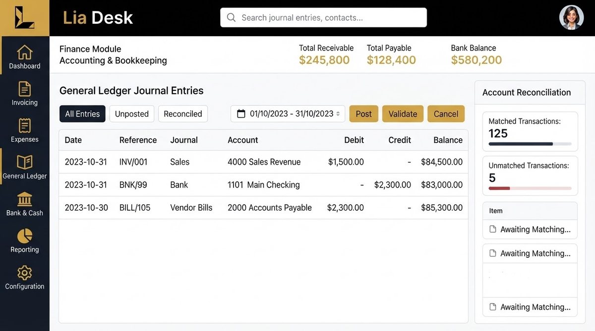 General ledger screen in Lia Desk